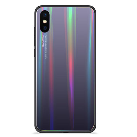 Custodia Silicone Specchio Laterale Sfumato Arcobaleno Cover per Xiaomi Mi 8 Pro Global Version Grigio