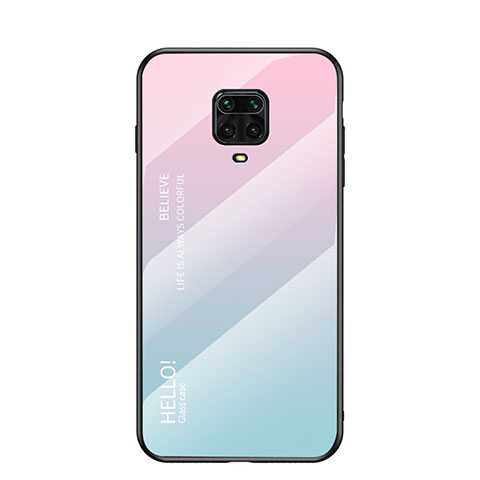 Custodia Silicone Specchio Laterale Sfumato Arcobaleno Cover per Xiaomi Poco M2 Pro Ciano