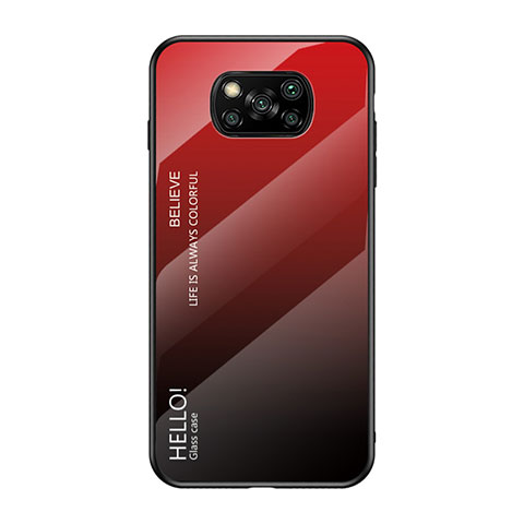 Custodia Silicone Specchio Laterale Sfumato Arcobaleno Cover per Xiaomi Poco X3 Pro Rosso