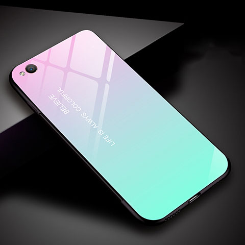 Custodia Silicone Specchio Laterale Sfumato Arcobaleno Cover per Xiaomi Redmi Go Ciano
