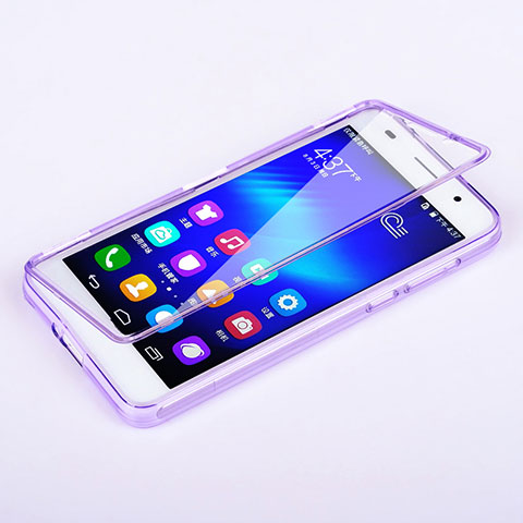 Custodia Silicone Trasparente A Flip Morbida per Huawei Honor 6 Viola