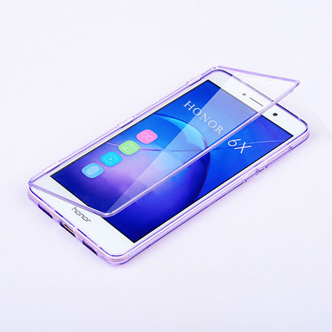 Custodia Silicone Trasparente A Flip Morbida per Huawei Honor 6X Pro Viola
