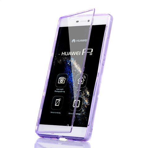 Custodia Silicone Trasparente A Flip Morbida per Huawei P8 Viola