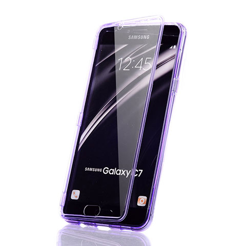 Custodia Silicone Trasparente A Flip Morbida per Samsung Galaxy C7 SM-C7000 Viola