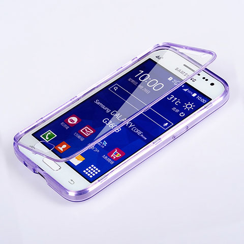 Custodia Silicone Trasparente A Flip Morbida per Samsung Galaxy Core Prime G360F G360GY Viola