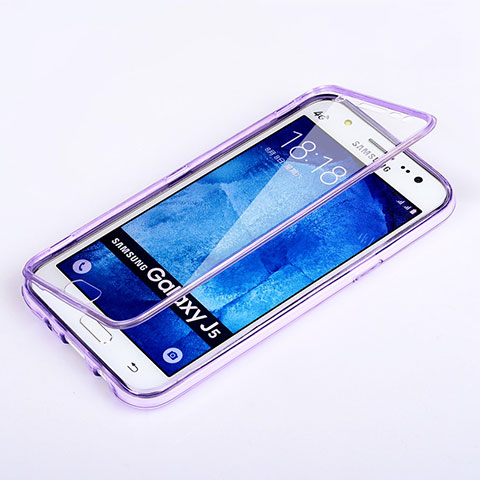 Custodia Silicone Trasparente A Flip Morbida per Samsung Galaxy J5 SM-J500F Viola