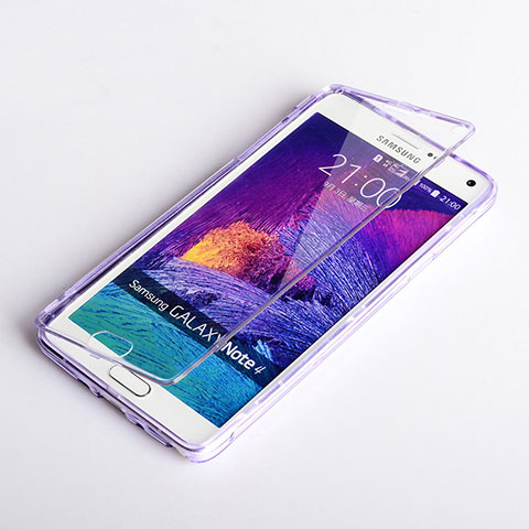Custodia Silicone Trasparente A Flip Morbida per Samsung Galaxy Note 4 Duos N9100 Dual SIM Viola