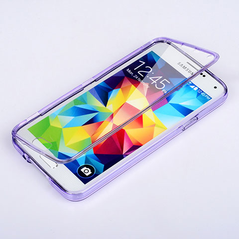 Custodia Silicone Trasparente A Flip Morbida per Samsung Galaxy S5 G900F G903F Viola