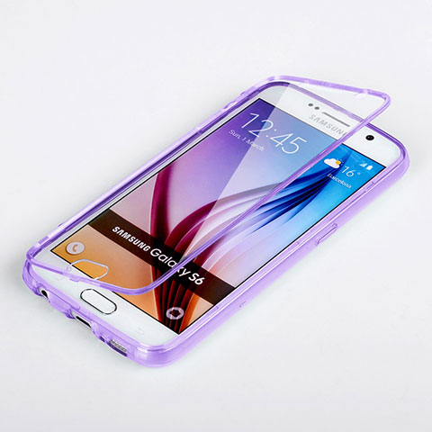 Custodia Silicone Trasparente A Flip Morbida per Samsung Galaxy S6 SM-G920 Viola