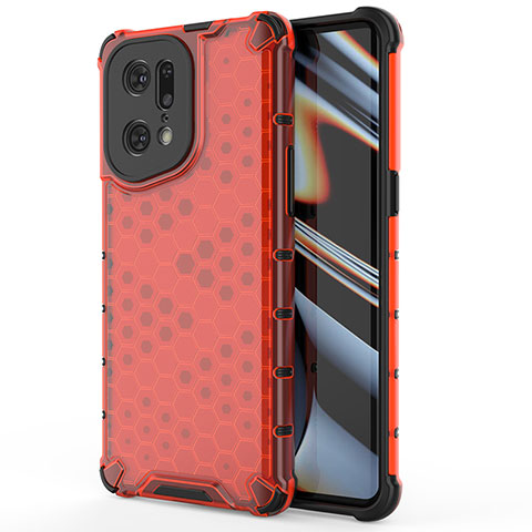 Custodia Silicone Trasparente Laterale 360 Gradi Cover AM1 per Oppo Find X5 Pro 5G Rosso