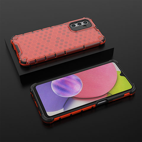 Custodia Silicone Trasparente Laterale 360 Gradi Cover AM2 per Samsung Galaxy A04s Rosso