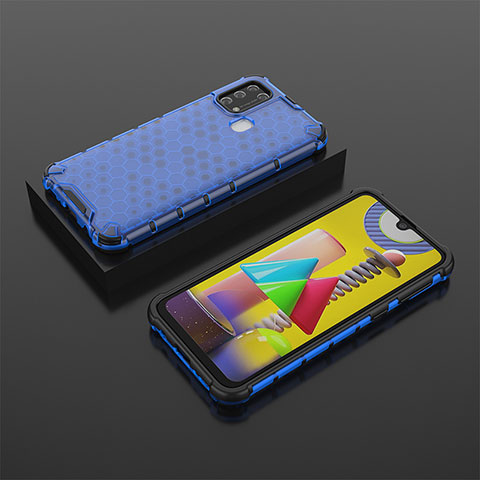 Custodia Silicone Trasparente Laterale 360 Gradi Cover AM2 per Samsung Galaxy M21s Blu