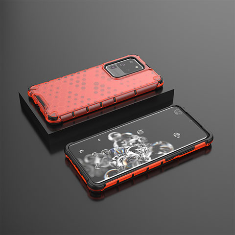 Custodia Silicone Trasparente Laterale 360 Gradi Cover AM2 per Samsung Galaxy S20 Ultra 5G Rosso