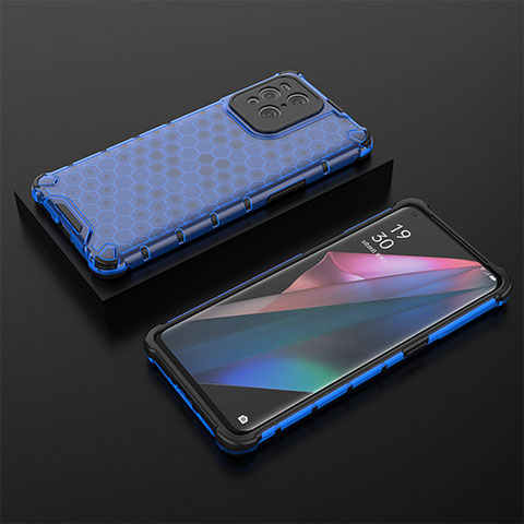 Custodia Silicone Trasparente Laterale 360 Gradi Cover AM3 per Oppo Find X3 5G Blu