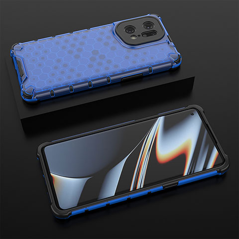 Custodia Silicone Trasparente Laterale 360 Gradi Cover AM3 per Oppo Find X5 Pro 5G Blu