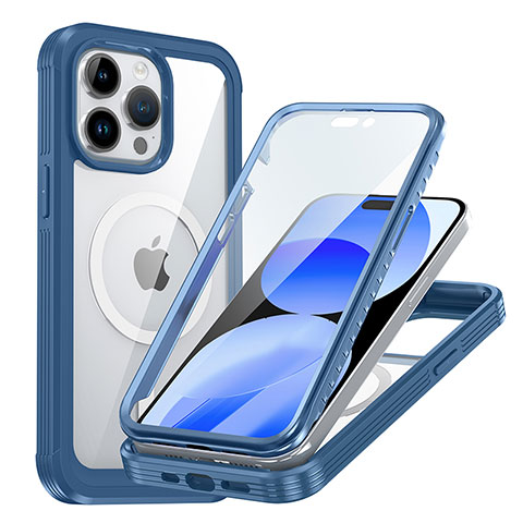 Custodia Silicone Trasparente Laterale 360 Gradi Cover con Mag-Safe Magnetic AC1 per Apple iPhone 13 Pro Max Blu