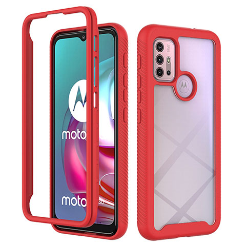 Custodia Silicone Trasparente Laterale 360 Gradi Cover per Motorola Moto G10 Rosso