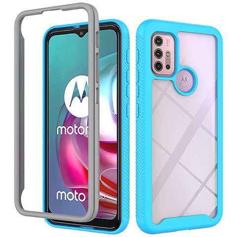 Custodia Silicone Trasparente Laterale 360 Gradi Cover per Motorola Moto G30 Ciano