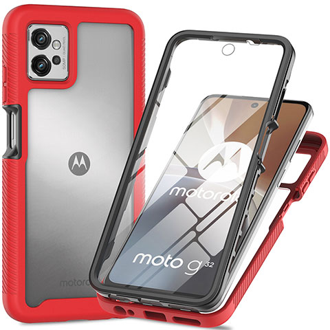 Custodia Silicone Trasparente Laterale 360 Gradi Cover per Motorola Moto G32 Rosso