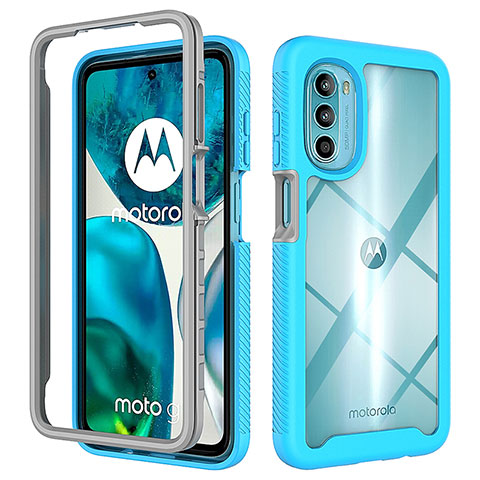 Custodia Silicone Trasparente Laterale 360 Gradi Cover per Motorola Moto G71s 5G Ciano
