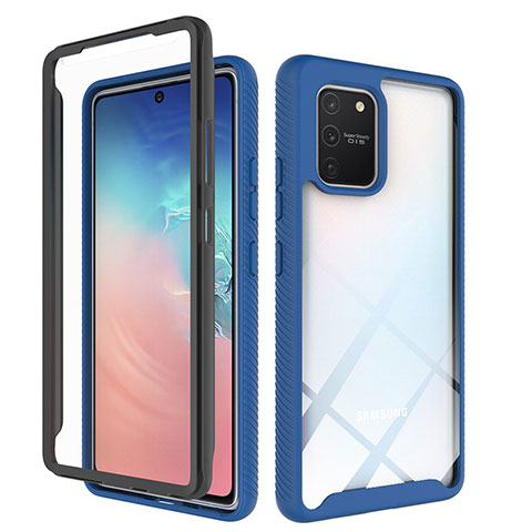 Custodia Silicone Trasparente Laterale 360 Gradi Cover ZJ1 per Samsung Galaxy M80S Blu