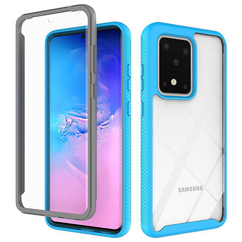 Custodia Silicone Trasparente Laterale 360 Gradi Cover ZJ1 per Samsung Galaxy S20 Ultra Cielo Blu