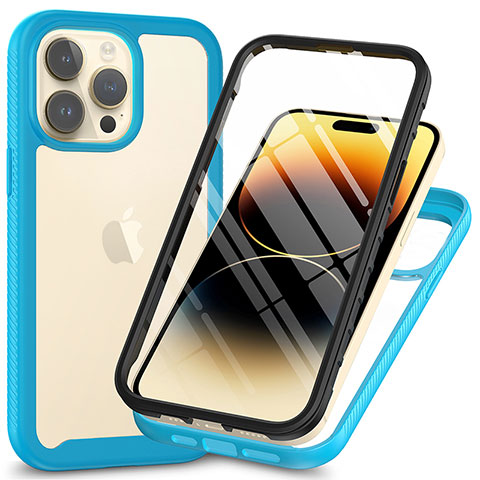 Custodia Silicone Trasparente Laterale 360 Gradi Cover ZJ3 per Apple iPhone 14 Pro Max Cielo Blu