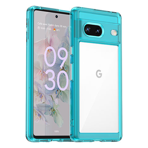 Custodia Silicone Trasparente Laterale Cover J01S per Google Pixel 7 5G Blu