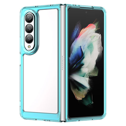 Custodia Silicone Trasparente Laterale Cover J01S per Samsung Galaxy Z Fold3 5G Ciano