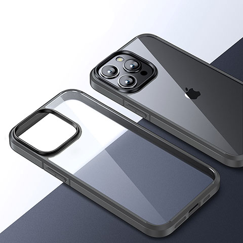 Custodia Silicone Trasparente Laterale Cover QC2 per Apple iPhone 13 Pro Max Grigio Scuro