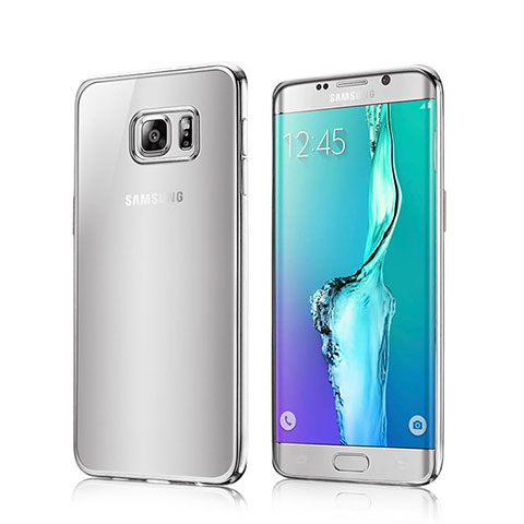Custodia Silicone Trasparente Laterale per Samsung Galaxy S6 Edge SM-G925 Argento