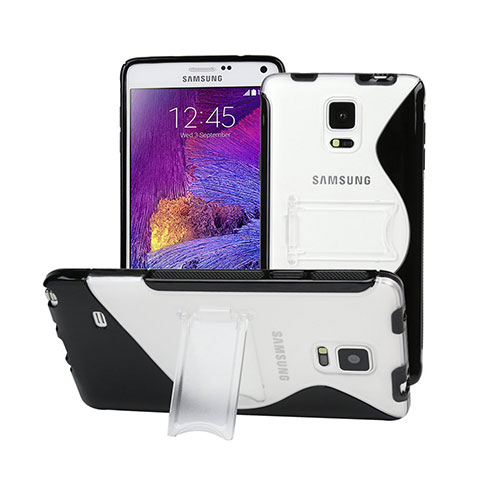 Custodia Silicone Trasparente Morbida S-Line con Supporto per Samsung Galaxy Note 4 Duos N9100 Dual SIM Nero