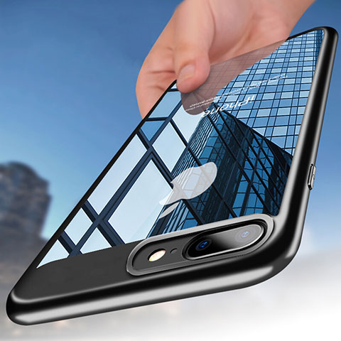 Custodia Silicone Trasparente Opaca Laterale B01 per Apple iPhone 7 Plus Nero