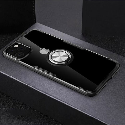 Custodia Silicone Trasparente Specchio Laterale 360 Gradi con Magnetico Anello Supporto M01 per Apple iPhone 11 Pro Nero