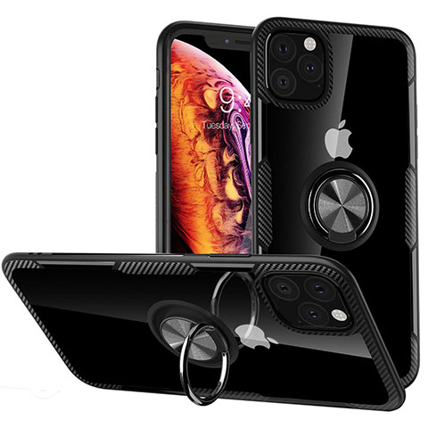 Custodia Silicone Trasparente Specchio Laterale 360 Gradi con Magnetico Anello Supporto M02 per Apple iPhone 11 Pro Max Nero