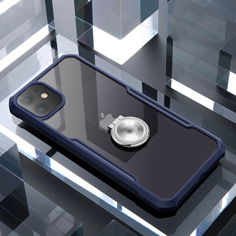 Custodia Silicone Trasparente Specchio Laterale 360 Gradi con Magnetico Anello Supporto per Apple iPhone 11 Blu