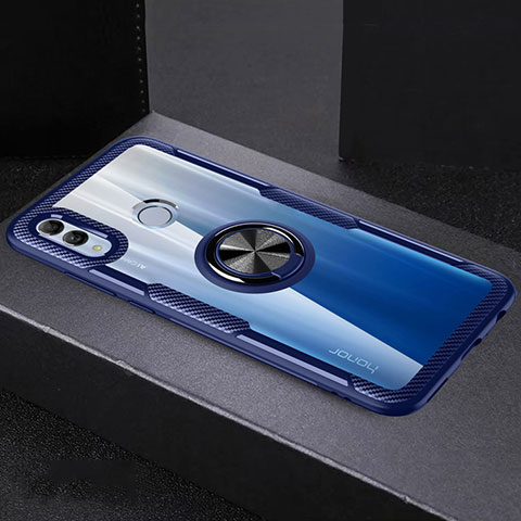 Custodia Silicone Trasparente Specchio Laterale 360 Gradi con Magnetico Anello Supporto per Huawei Honor 10 Lite Blu