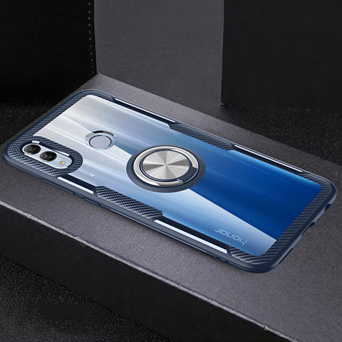 Custodia Silicone Trasparente Specchio Laterale 360 Gradi con Magnetico Anello Supporto per Huawei Honor 10 Lite Cielo Blu