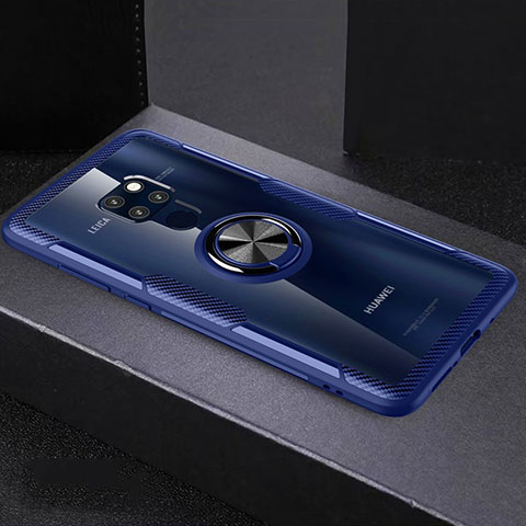 Custodia Silicone Trasparente Specchio Laterale 360 Gradi con Magnetico Anello Supporto per Huawei Mate 20 Blu