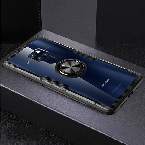 Custodia Silicone Trasparente Specchio Laterale 360 Gradi con Magnetico Anello Supporto per Huawei Mate 20 Nero