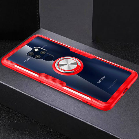 Custodia Silicone Trasparente Specchio Laterale 360 Gradi con Magnetico Anello Supporto per Huawei Mate 20 Rosso