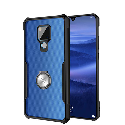 Custodia Silicone Trasparente Specchio Laterale 360 Gradi con Magnetico Anello Supporto per Huawei Mate 20 X 5G Nero