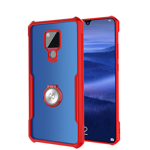 Custodia Silicone Trasparente Specchio Laterale 360 Gradi con Magnetico Anello Supporto per Huawei Mate 20 X 5G Rosso