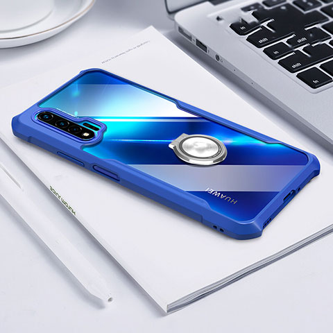 Custodia Silicone Trasparente Specchio Laterale 360 Gradi con Magnetico Anello Supporto per Huawei Nova 6 Blu