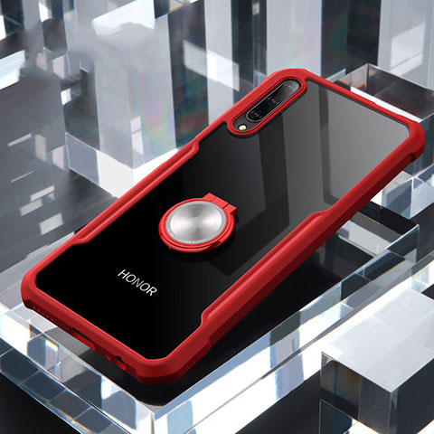 Custodia Silicone Trasparente Specchio Laterale 360 Gradi con Magnetico Anello Supporto per Huawei Y9s Rosso