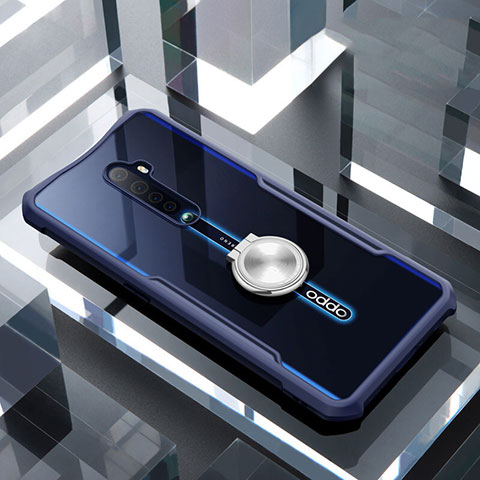 Custodia Silicone Trasparente Specchio Laterale 360 Gradi con Magnetico Anello Supporto per Oppo Reno2 Blu