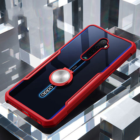 Custodia Silicone Trasparente Specchio Laterale 360 Gradi con Magnetico Anello Supporto per Oppo Reno2 Rosso