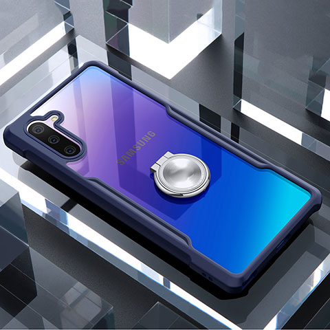 Custodia Silicone Trasparente Specchio Laterale 360 Gradi con Magnetico Anello Supporto per Samsung Galaxy Note 10 5G Blu