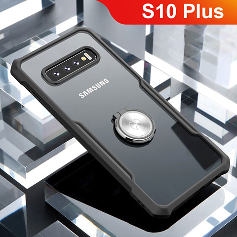 Custodia Silicone Trasparente Specchio Laterale 360 Gradi con Magnetico Anello Supporto per Samsung Galaxy S10 Plus Nero