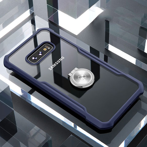 Custodia Silicone Trasparente Specchio Laterale 360 Gradi con Magnetico Anello Supporto per Samsung Galaxy S10e Blu